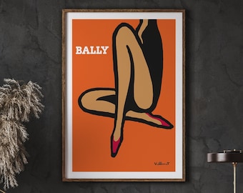 Bally Legs Woman Poster, Bally Legs Orange Print, Bally Shoes, Gallery Quality Art, Wall Art Decor, Home Decor, Art Poster, Instant Download
