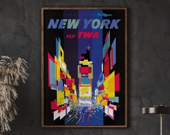 Vintage New York Travel Poster Print, TWA Art (Digital Download)