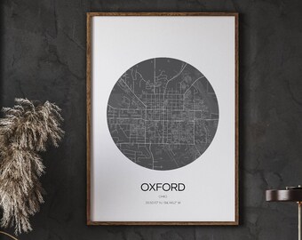 Oxford Ohio Karte Druck, moderne Stadt Wandkunst (Digitaler Download)