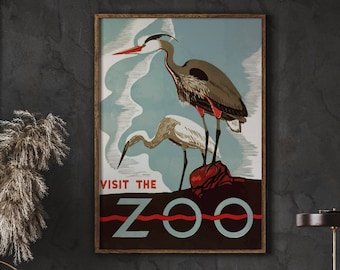 Vintage Zoo Poster, Reise Kunst Poster, Vintage Reise Print, amerikanische Reise Poster, Vintage Wandkunst, Dekoration, digitaler Download