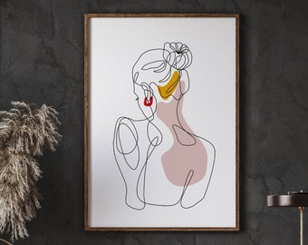 Woman Line Art Print, Neutral Feminine Minimalist Decor (Digital Download)