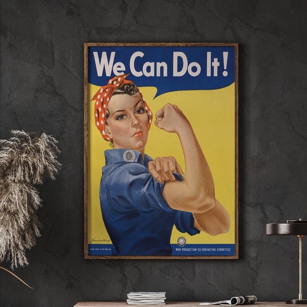 We Can Do It Poster, Feminist Poster, Rosie the Riveter, Retro Poster Sign, Retro Gift, Vintage Decor, Vintage Signs, Digital Download