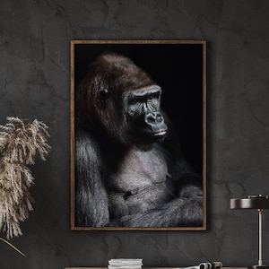 Black Gorilla Print, Safari Animal Poster, Wild Animal Art, Gorilla Wall Decor, DIGITAL DOWNLOAD