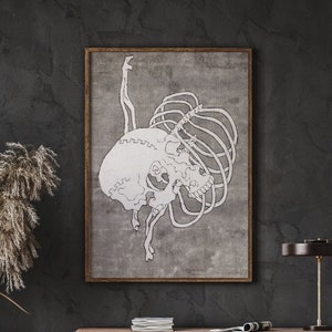 Hokusai Art Print, Skull Rib Cage Macabre, Hokusai Poster, Hokusai Wall Art, Japanese Art Print, Japanese Decor, DIGITAL DOWNLOAD