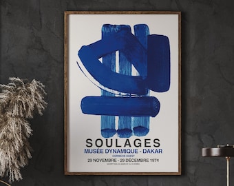 Pierre Soulages Poster, Blue Art Print, Blue Wall Art, Exhibition Print, Abstract Wall Art Decor, Digital Download