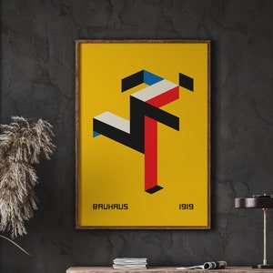 Running Man, Yellow Poster, Bauhaus Modern Art, Geometric Print, Yellow Background, Bauhaus Printable Poster