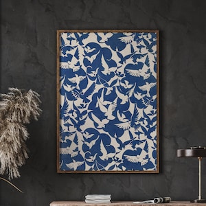 Palomas en blanco y azul Poster Print, Vintage Animal Poster, Retro Art Print, Vintage Gift, Home Decor, Instant Download