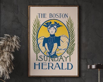 impression de couverture vintage Boston Herald, affiche publicitaire rétro (téléchargement numérique)