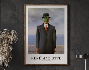 Impresión de póster vintage, El hijo del hombre Rene Magritte Art, Idea de regalo, Decoración de pared de oficina, Arte de pared de impresión de póster, Descarga instantánea