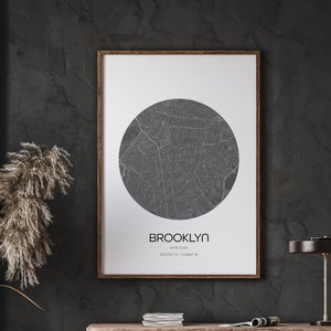 Brooklyn-kaartafdrukken, wereldstadskaart, kaartposter, slaapkamerkunst, moderne kaartafdruk, Instant Download