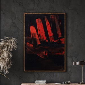 Soulages Printable Download, Black Red Wall Art, Dark Abstract Print, Abstract Wall Decor, Office Decor,  Housewarming Gift