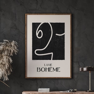 Galerie Boheme ポスター、ニュートラルな装飾、ボヘミアン ウォール アート、抽象的な人物、ミッド センチュリー、ミニマリスト ポスター、展示会ポスター、即時ダウンロード