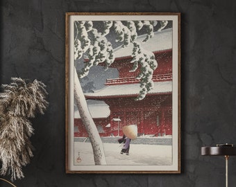 Kawase Hasui Snow at Zojoji Temple Print, Vintage Japanese Poster (Digital Download)