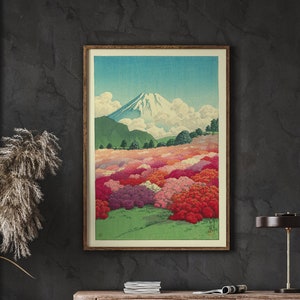 Kawase Hasui Vintage Poster, Azalea Garden And Mt Fuji 1935, Retro Poster, Japanese Print, Art Print, Instant Download