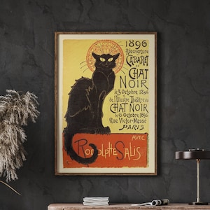 Vintage French Black Cat Poster, Rodolphe Salis Le Chat Noir Poster 1896, Popculture Theme Posters, Instant Download