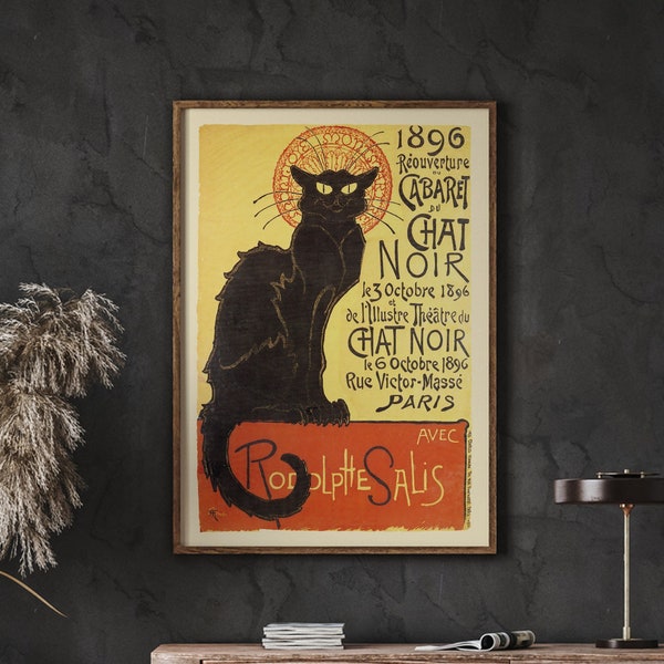 Vintage French Black Cat Poster, Rodolphe Salis Le Chat Noir Poster 1896, Popculture Theme Posters, Instant Download