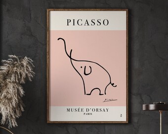 Pablo Picasso Animal Wall Print, Picasso Elephant, Picasso Exhibition Print, Wall Art Print, Couple Gift, Instant Download