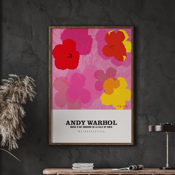 Andy Warhol Print, Printable Wall Art, Pop Art Print, Tentoonstelling Poster, Andy Warhol Poster, Flower Print, Woonkamer Decor, Digitale Poster