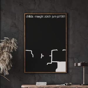 Plakat wystawowy Chillida, sztuka czarno-biała, plakat wystawowy Chillida, Galerie Maeght Paris, pobieranie cyfrowe