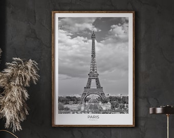 Eiffel Tower Print, Paris Photography, Black and White Europe Cityscape (Instant Download)