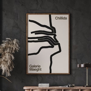 Galerie Maeght Chillida Exhibition Poster, Black and White Vintage Wall Art, Minimalist Wall Art, Abstract Painting, Digital Download