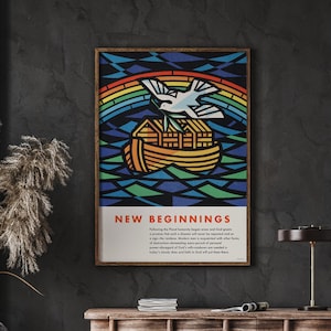 New beginnings Poster Print, Noah&#39;s Flood Poster Print, Noah&#39;s Ark Painting, DIGITAL DOWNLOAD