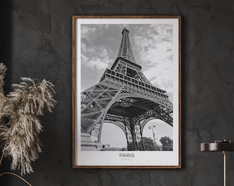Eiffel Tower Black and White Photography Print, Paris Art (Instant Download)