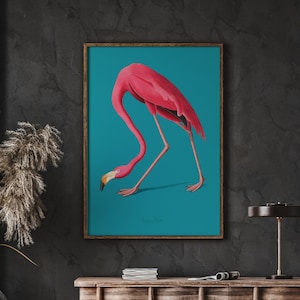 Pink Flamingo Wall Decor, Vintage Bird Illustration, Elegant Flamingo Print, Ocean Home Decor, Vintage Flamingo Painting, Digital Download