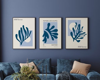 Henri Matisse Set of 3 Wall Art, Blue Matisse Print Set, Gallery Wall Set, Matisse Posters, Matisse Exhibition Poster, DIGITAL DOWNLOAD