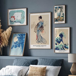 Japanese Wall Art set of 5, Wall Prints Set of 5, Vintage Japanese Art, Katsushika Hokusai Poster, Kanagawa, Great Wave, Digital Download