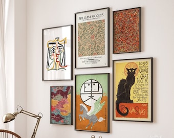 Eclectic Gallery Wall Art Set of 6, Retro Maximalist Prints (Digital Download)