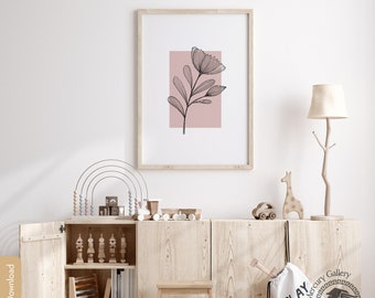 Line Flowers, Blush Black, Boho Home Decor, Neutral Print