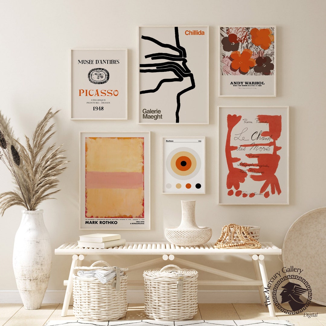 Gallery Wall Set of 6, Orange Wall Decor, Mark Rothko, Andy Warhol