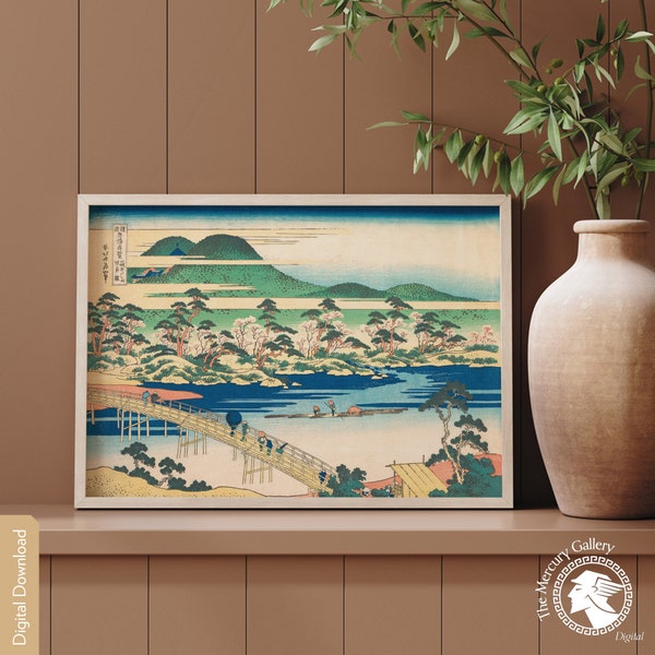 Hokusai Print, Japan Wall Art, The Togetsu Bridge at Arashiyama in Yamashiro Province, Japanese Posters, Japanese Decor, DIGITAL DOWNLOAD