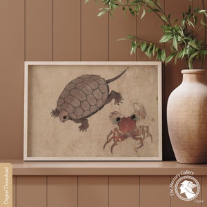 Hokusai Art Print, Turtle and Crab, Japan Wall Art, Hokusai Wall Art, Japanese Art Print, Japanese Decor, DIGITAL DOWNLOAD
