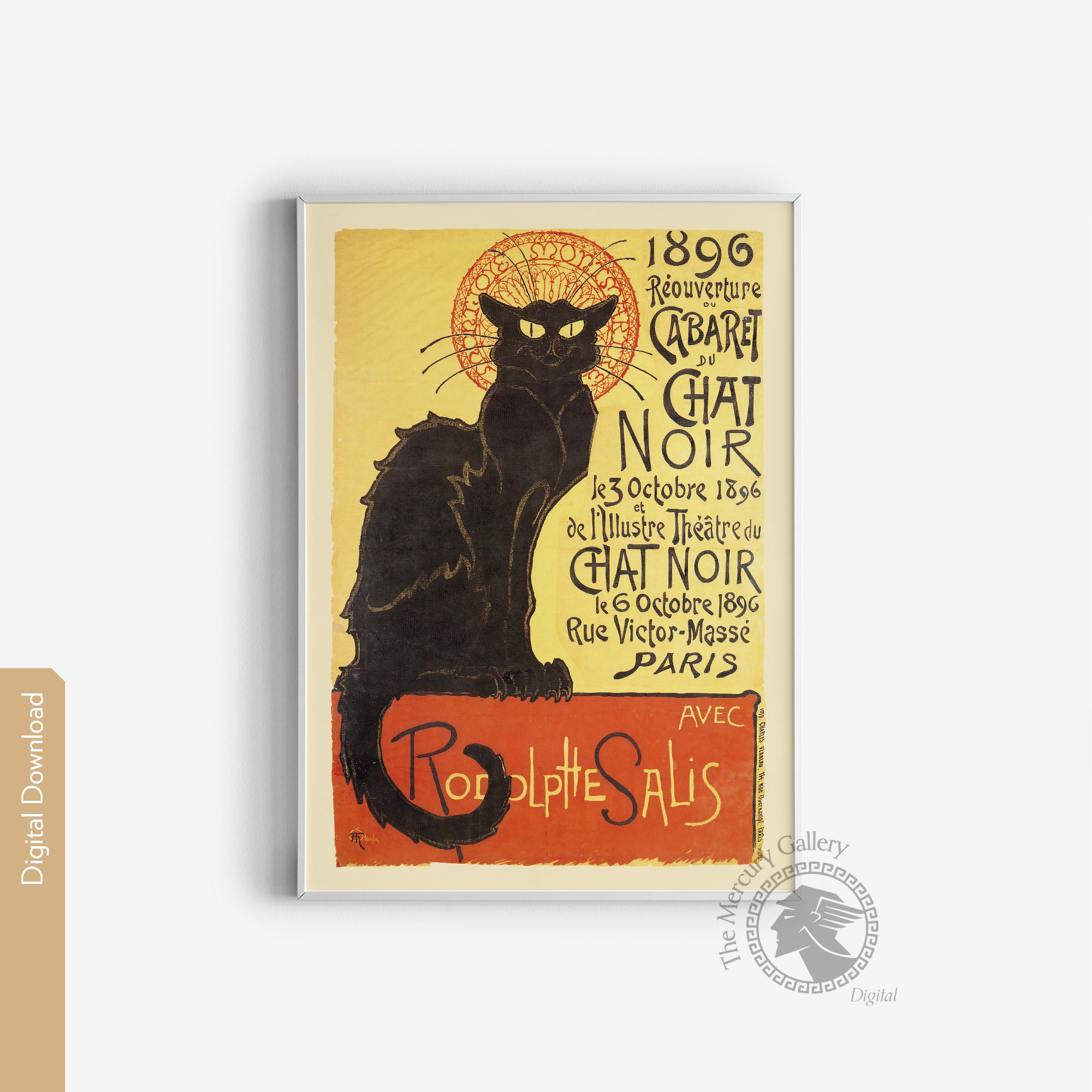 Vintage Reproduction French 1896 Le Chat Noir Black Cat Wall