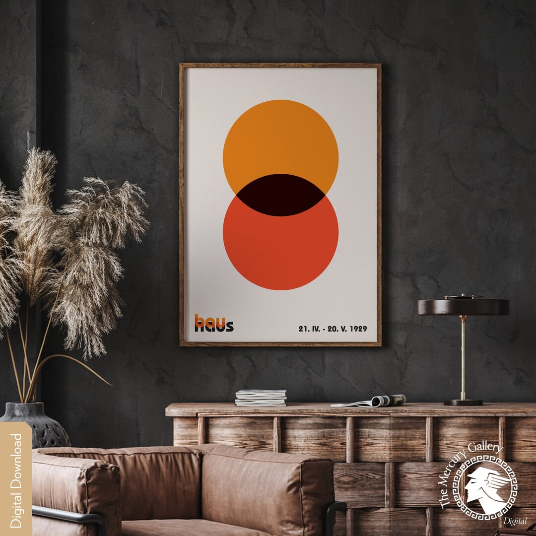 Bauhaus Geometric Circles Art Print, Retro Home Decor (digital