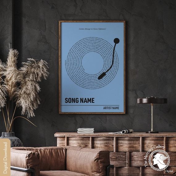 Custom Vinyl Record Lyrics Print, Retro Music Wall Art (digital