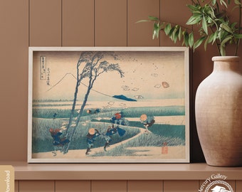 Hokusai Print, Japan Wall Art, Japanese Farmers and Mount Fuji, Japanese Posters, Woodblock Print, Japanese Decor, DIGITAL DOWNLOAD