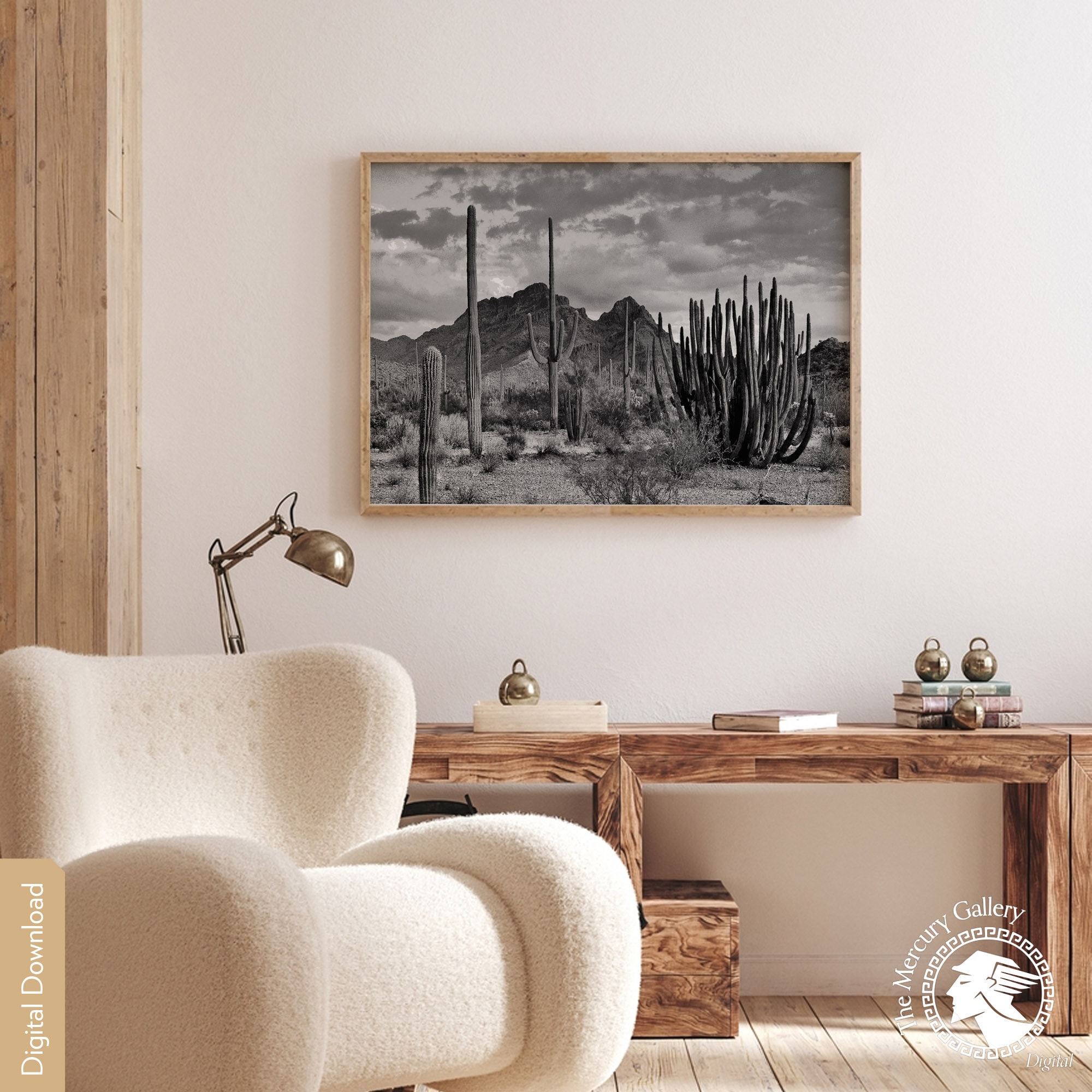 Vintage Black and White Desert Cactus Print, Southwestern Decor ...