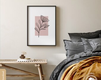 Line Flowers, Blush Black, Boho Home Decor, Neutral Print