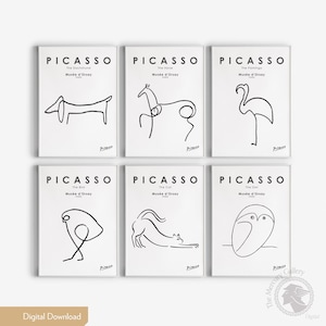 Picasso Animals Prints, Picasso Prints set of 6, Picasso Line Drawings, Animal Sketch, Minimalist Nursery, Digital Prints