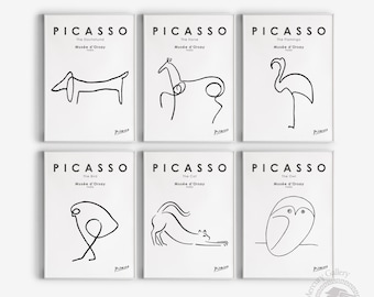 Picasso Animals Line Art Prints, Minimalist Nursery Decor (Digital Prints)