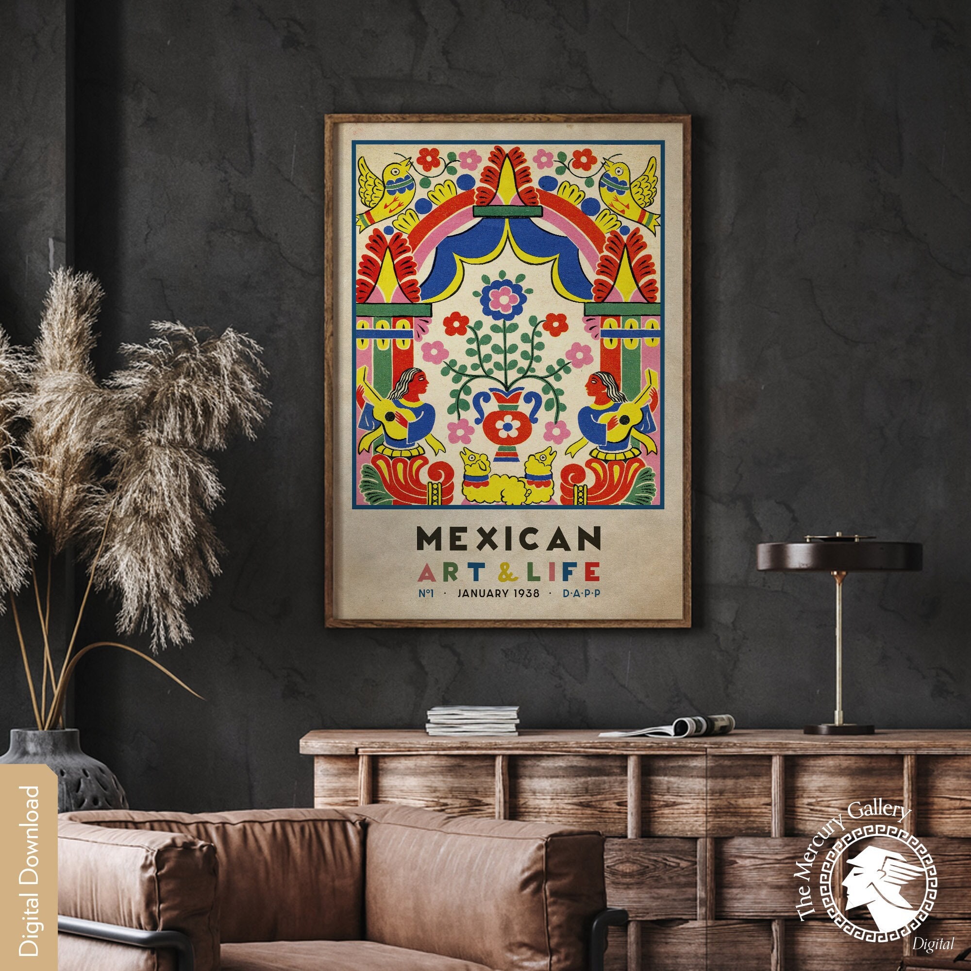 Mexican Naif Art Print, Colorful Latino Decor (digital Download