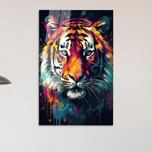 Modern Glass, Animal Wall Art, Colorful Tiger Tempered Glass, Abstract Tiger Glass Art, Minimalist Wall Art, Personalized Gift,