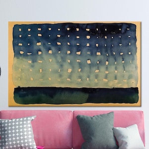 Toile d'art mural abstrait ciel étoilé - Poster style aquarelle bleu marine et nuit jaune - Décoration céleste minimaliste pour un intérieur moderne et calme