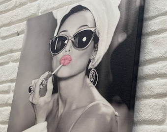 Hepburn Pink Lippen Poster, Audrey Hepburn Gedruckt, Audrey Poster, Lip Frau Gedruckt, Kultige Leinwand Kunst, Moderne Leinwand Kunst,