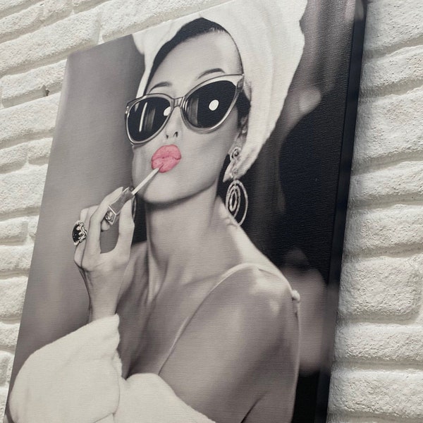 Hepburn Pink Lippen Poster, Audrey Hepburn Gedruckt, Audrey Poster, Lip Frau Gedruckt, Kultige Leinwand Kunst, Moderne Leinwand Kunst,