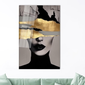 Housewarming Gift, Abstract Woman Tempered Glass, Modern Glass Wall Art, Woman Glass Wall, Room Decor, Golden Woman Glass Art, Gifts,
