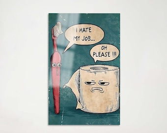 Arte divertido de pared de vidrio templado para baño: Cepillo de dientes y papel higiénico de dibujos animados